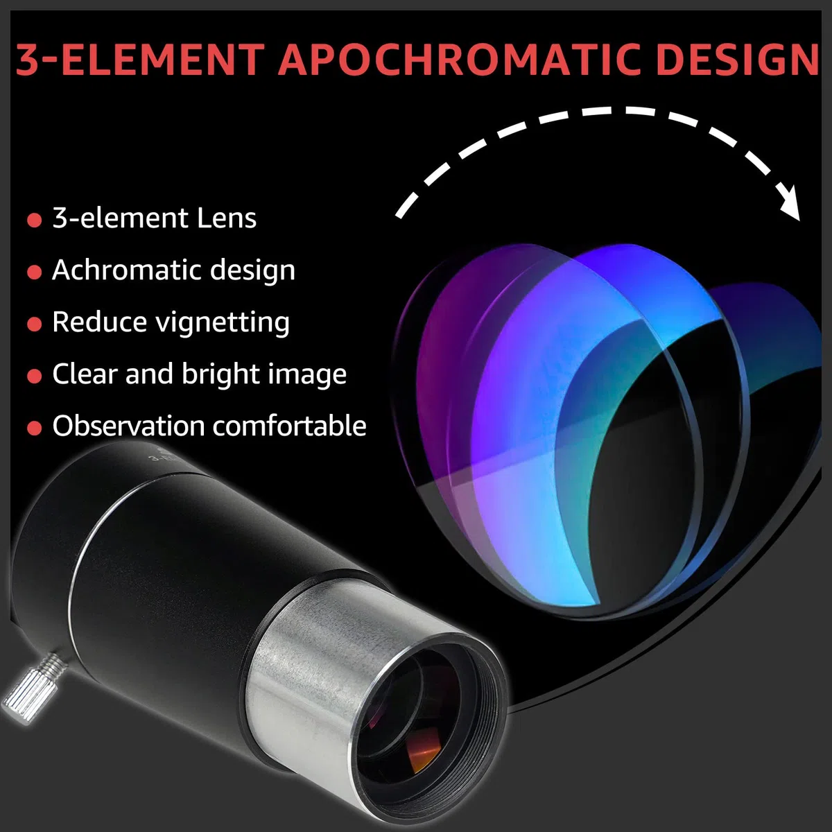 Svbony SV213 Barlow Lente, 3x Barlow 1.25inch FMC 3 Elementi in Metallo Accessori per Telescopio per Fotografia e Osservazione Planetaria