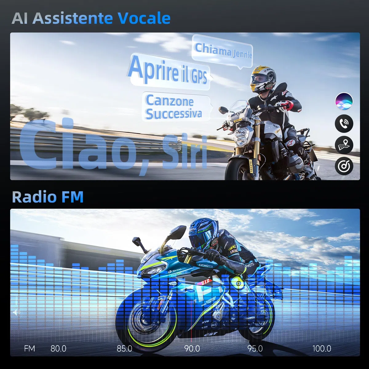 Moman Interfono Moto, CP-S Auricolare Casco Moto 8 Motociclisti 2000M Sistema di Comunicazione Connettività Universale con Radio FM Cancellazione del Rumore Condivisione Musica Impermeabile, Singolo