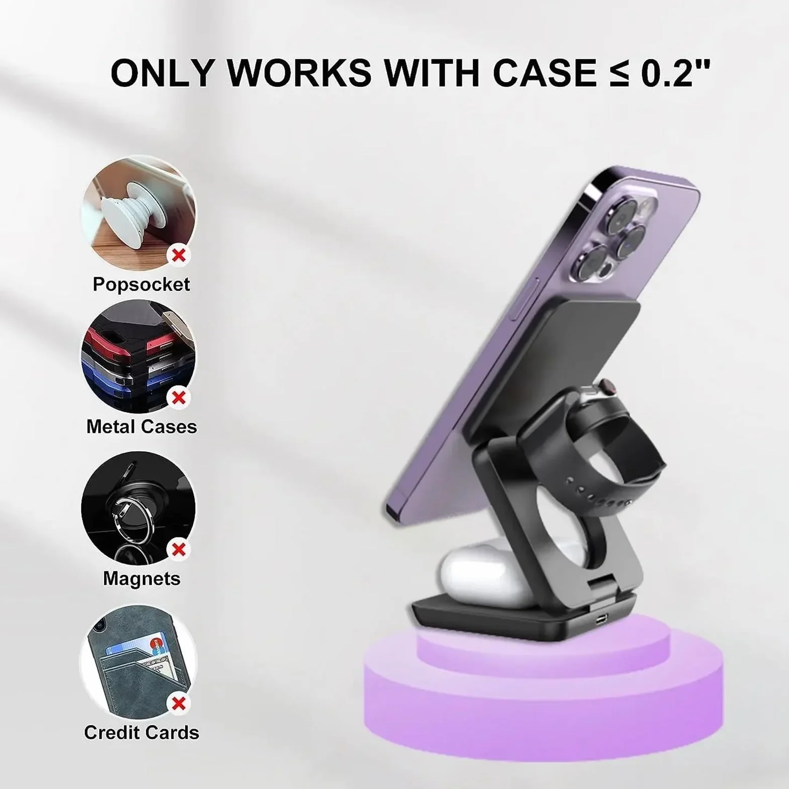 BIK Supporto per caricabatterie wireless 3 in 1 Stazione di ricarica wireless pieghevole magnetica per telefono 15 14 13 12 Pro Max IWatch 8 9 Caricabatterie