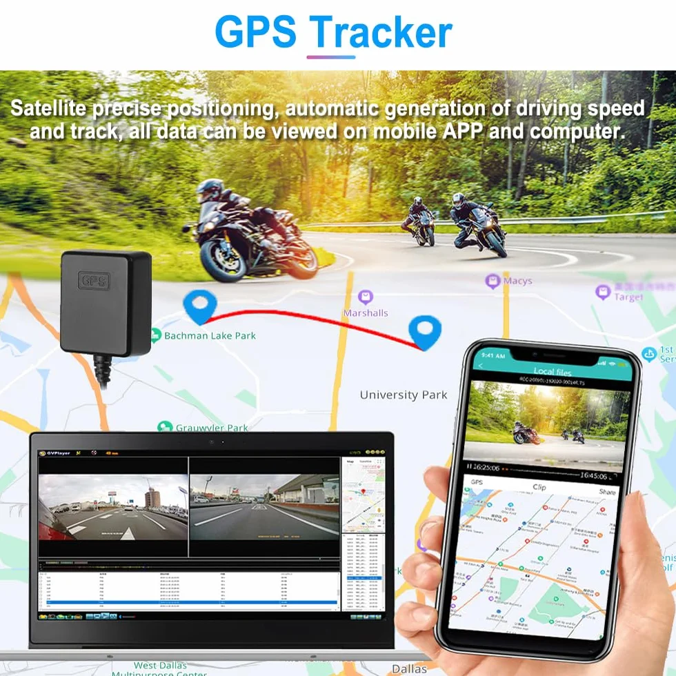 VSYSTO 3 pollici moto dash cam IPS schermo ad alta definizione WiFi GPS di monitoraggio automatico di parcheggio off/on visione notturna impermeabile doppia 1080P anteriore e posteriore