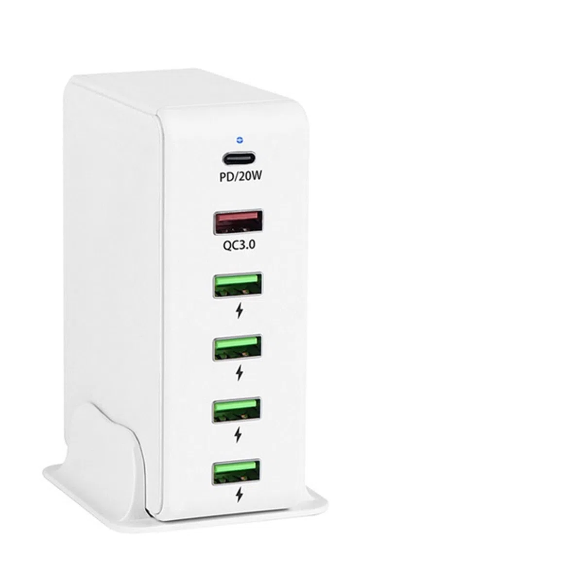 Caricatore rapido USB PD con 6 porte, stazione di ricarica Caricabatterie da parete for telefono universale compatibile cellulare, tablet e altro Design portatile(White)