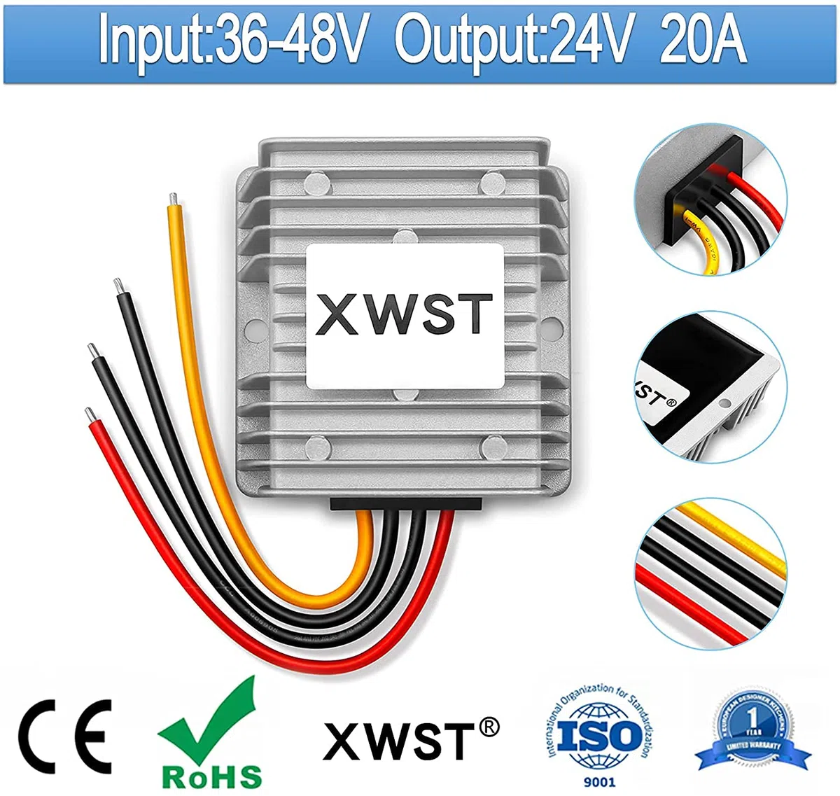 Buck Convertitore DC-DC 3648V a 24V 20A 480W Modulo Regolatore di Tensione 30-60V a 24V Convertitore di Tensione Riduttore Modulo di Alimentazione Trasformatore