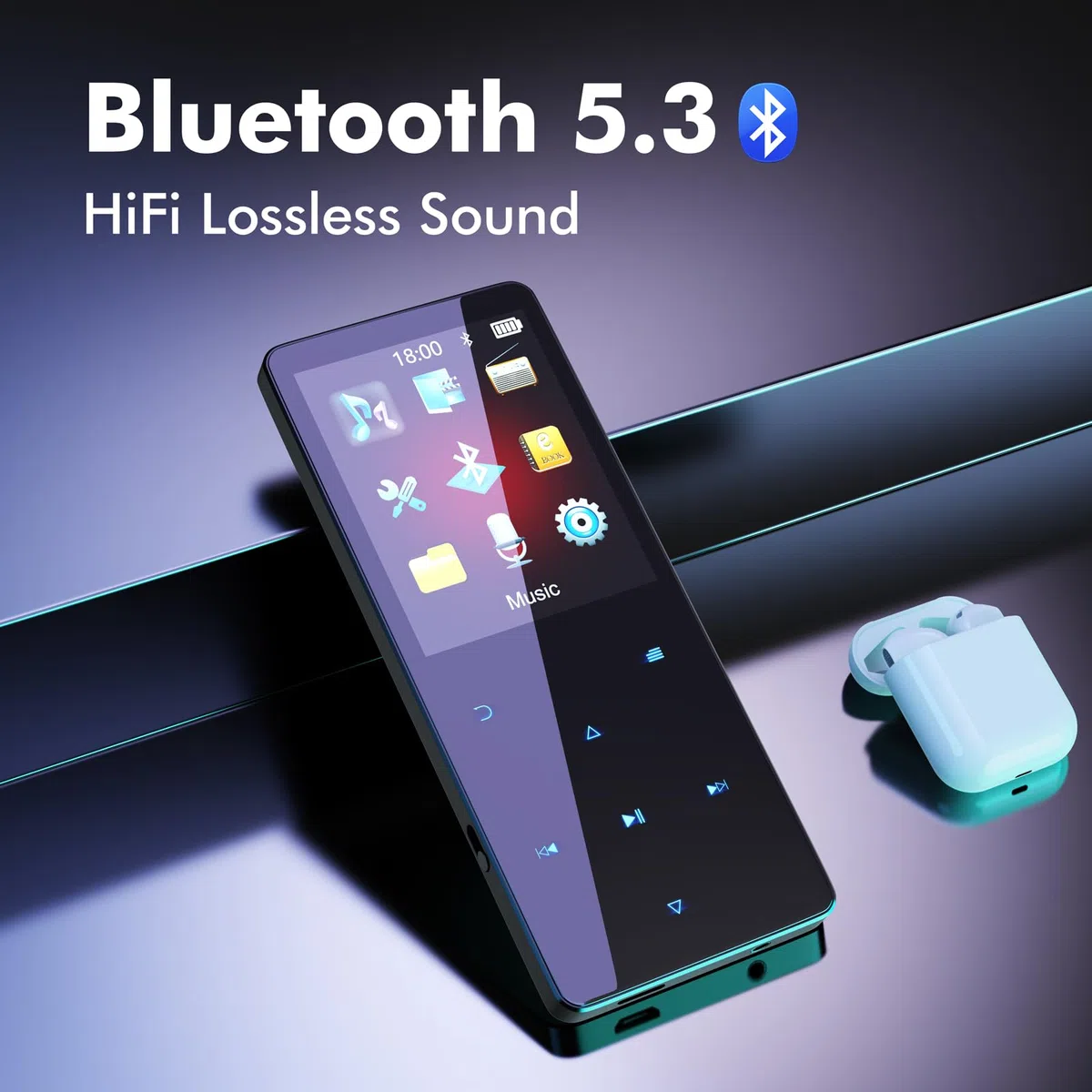 64 GB Lettore MP3 Bluetooth 5.3 Lettore MP3 musicale bambini lettori mp3 portatile Ottimo per sport, radio FM, immagini, registrazioni, e-book, contapassi, qualità audio HIFI lettore mp4