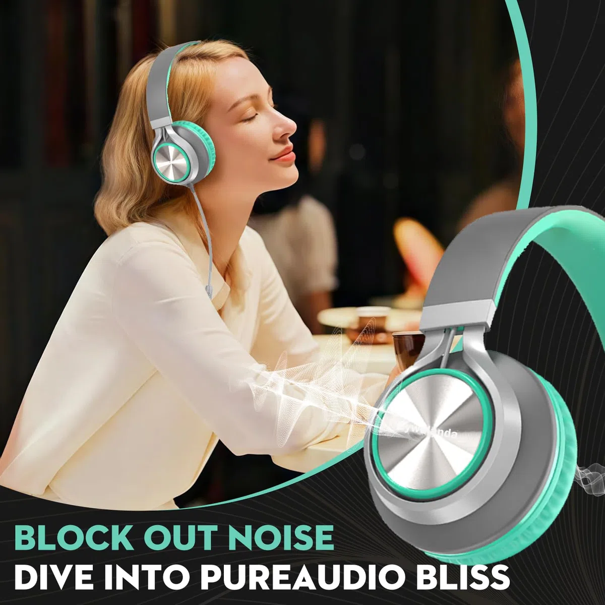 Bywulanda Cuffie USB C con microfono e controllo del volume, cuffie stereo over-ear per iPhone 15 16 Pro, cuffie pieghevoli cablate per smartphone, Chromebook, laptop, tablet, da viaggio