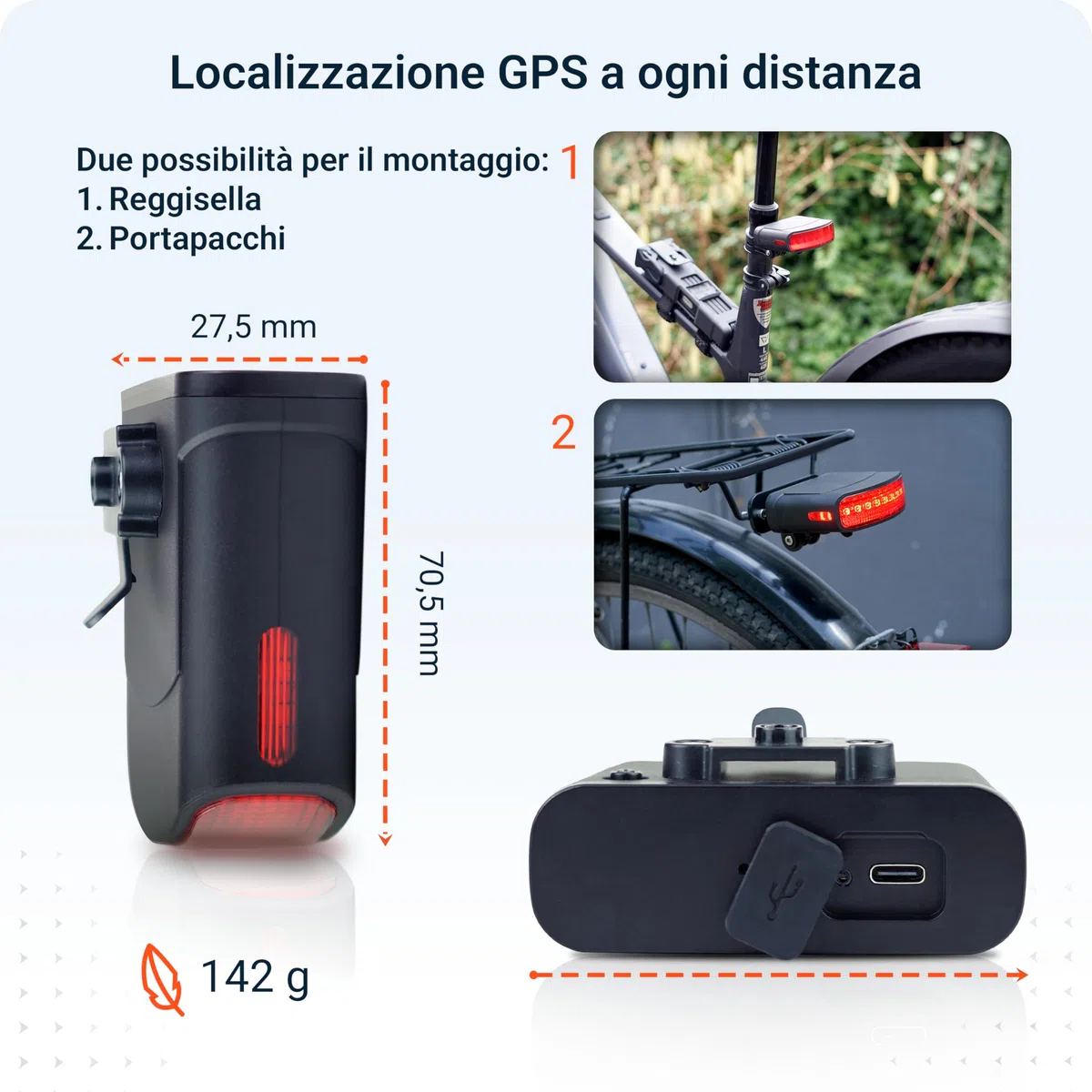 PAJ Tracker Fanale Posteriore 4G – Localizzatore GPS Bici, 3 Mesi Abbonamento Premium Inclusi, Tracking Tempo Reale, Allarme Caduta, Storico Percorsi, Geofence – Impermeabile, Fino A 20gg di Batteria