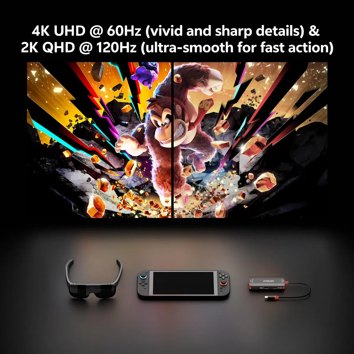 Adattatore per occhiali da USB-C a AR Switch 2 - 4K @ 60Hz 2K @ 120Hz 100W PD USB-C Porta dati USB-C per tastiera mouse, compatibile con iPhone17/16 Switch Steam Deck Laptop a XREAL, VITURE, Rokid AR