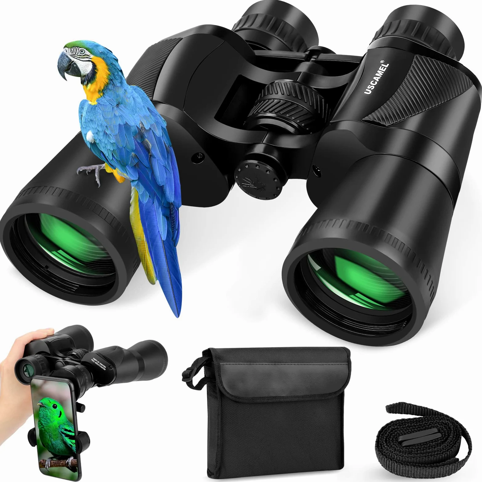 USCAMEL Binocolo Professionale Potente per Adulti: Binocolo 20x50 Professionale Alto Ingrandimento - Prisma BaK-4 e Lente FMC Binocoli con Adattatore Telefonico per Birdwatching Escursionismo
