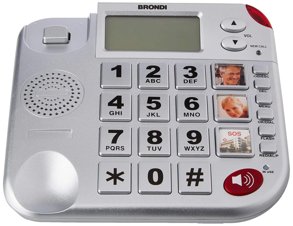 Brondi Super Bravo Plus Telefono a filo senior con telecomando SOS, Installabile anche a muro, Grigio (Argento)