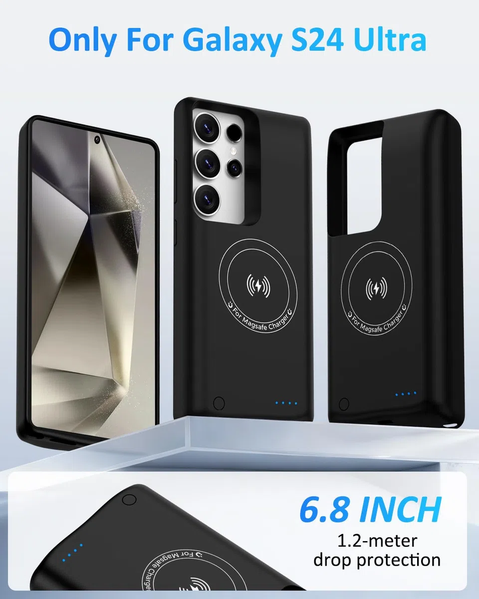 Custodia con Batteria per Samsung Galaxy S24 Ultra (6,8''), 15000mAh Cover Batteria Portatile di Ricarica Wireless Ricaricabile Magnetica Power Bank Caricabatterie con Tecnologia GAN