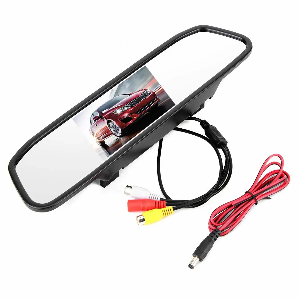 Monitor per Specchietto Retrovisore Auto Schermo LCD TFT HD 4,3 Pollici Risoluzione 480x272 con Doppio Ingresso Video AV1 AV2 per Parcheggio Notturno, Guida in Autostrada, Utilizzo in Famiglia