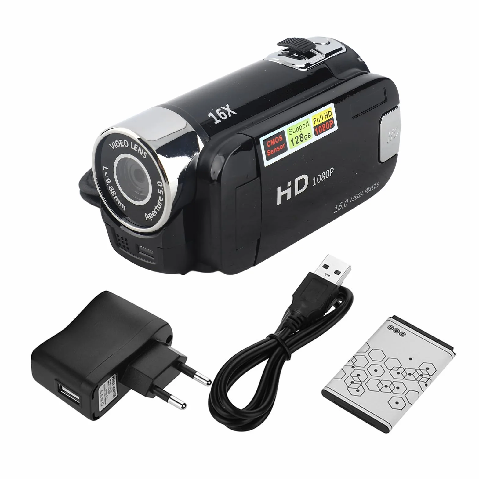 Videocamera Digitale Portatile Full HD 16X Ad Alta Definizione, Mini DV con Rotazione di 270 Gradi (BLACK)
