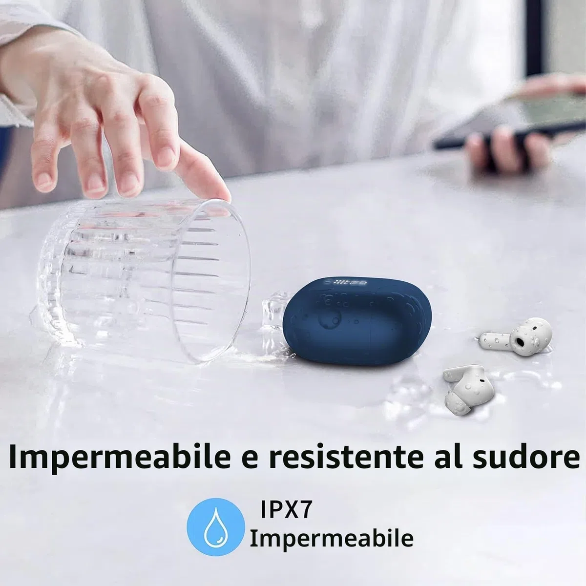 Cuffie Bluetooth 5.4 In Ear, Auricolari Bluetooth HiFi Stereo con 4 Microfoni ENC Cancellazione Rumore, 40 Ore Cuffie Wireless LED, IP7 Impermeabili Cuffiette, Cuffie Senza Fili USB-C, Blu Reale