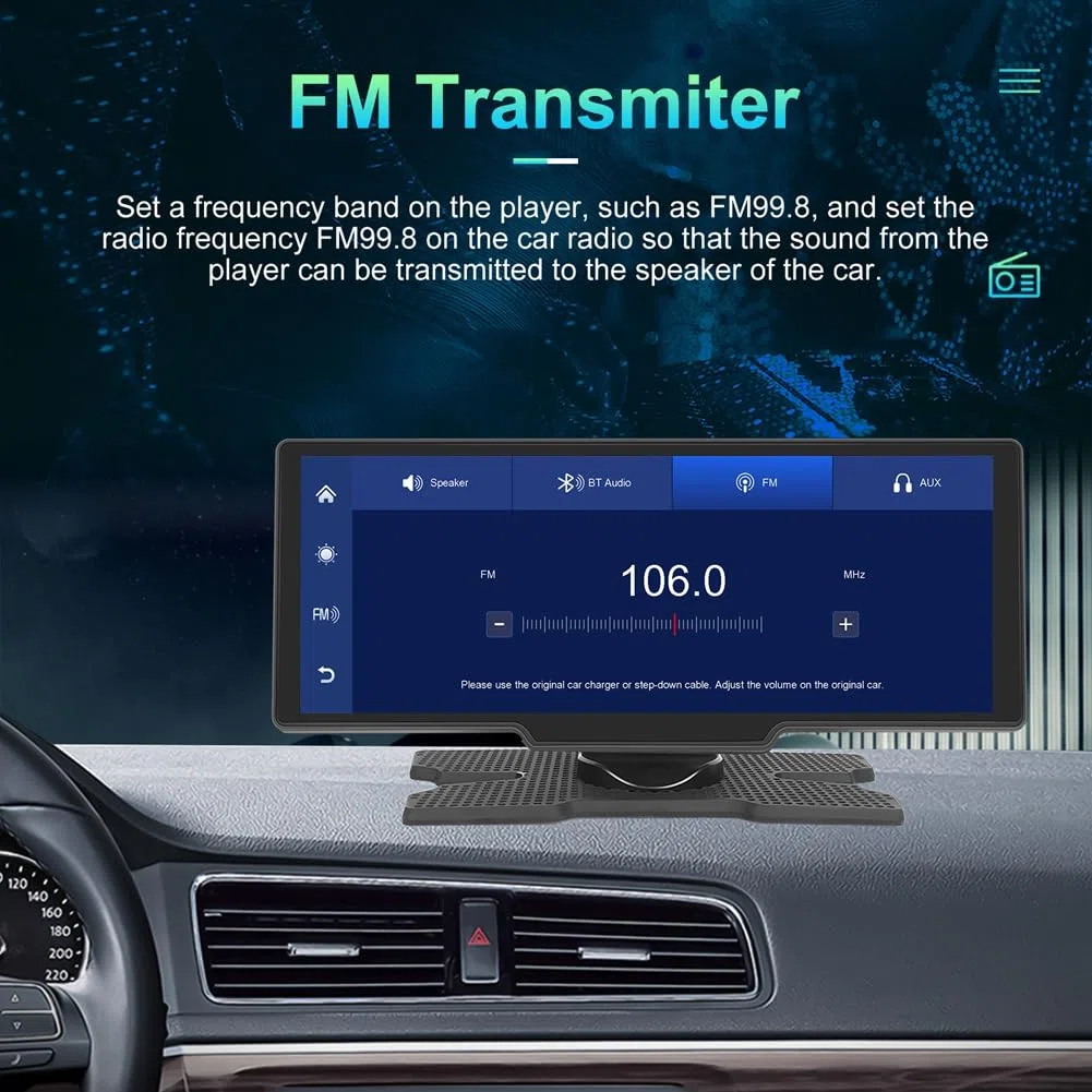 Monitor per Auto da 10,26 Pollici con Schermo HD Wireless CarPlay Android Auto Trasmettitore FM Bluetooth Lettore Video