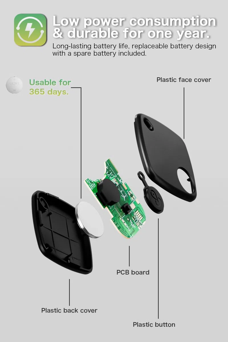 Novzix Finder Tracker S1, funziona con Apple Find My, Smart Tracker e Key Finder, batteria sostituibile, impermeabile, localizzatore di oggetti per chiavi, borse, portafogli, bagagli (Android non