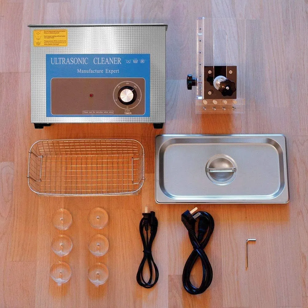 Pulitore a ultrasuoni per dischi in vinile, pulisce 6 dischi contemporaneamente con timer da 0 a 20 minuti, ripiano sollevabile e supporto per asciugatura per una pulizia profonda