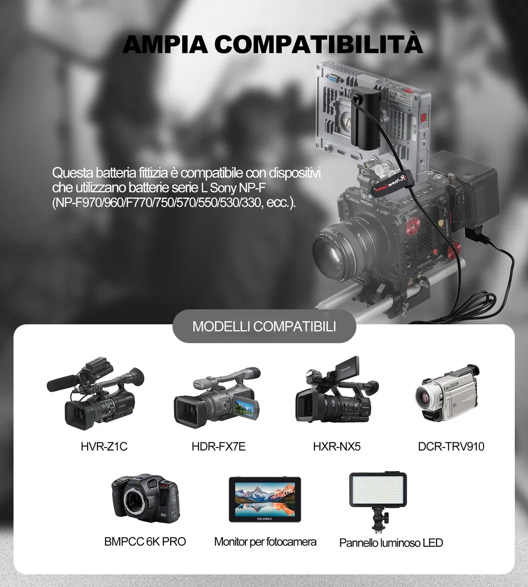 Alvin's Cables NP F550 Dummy Batteria per D-Tap Cavo di alimentazione per Sony NP F570 NP F970 Atomos Shinobi Atomos Ninja Monitor Smallhd Focus 7