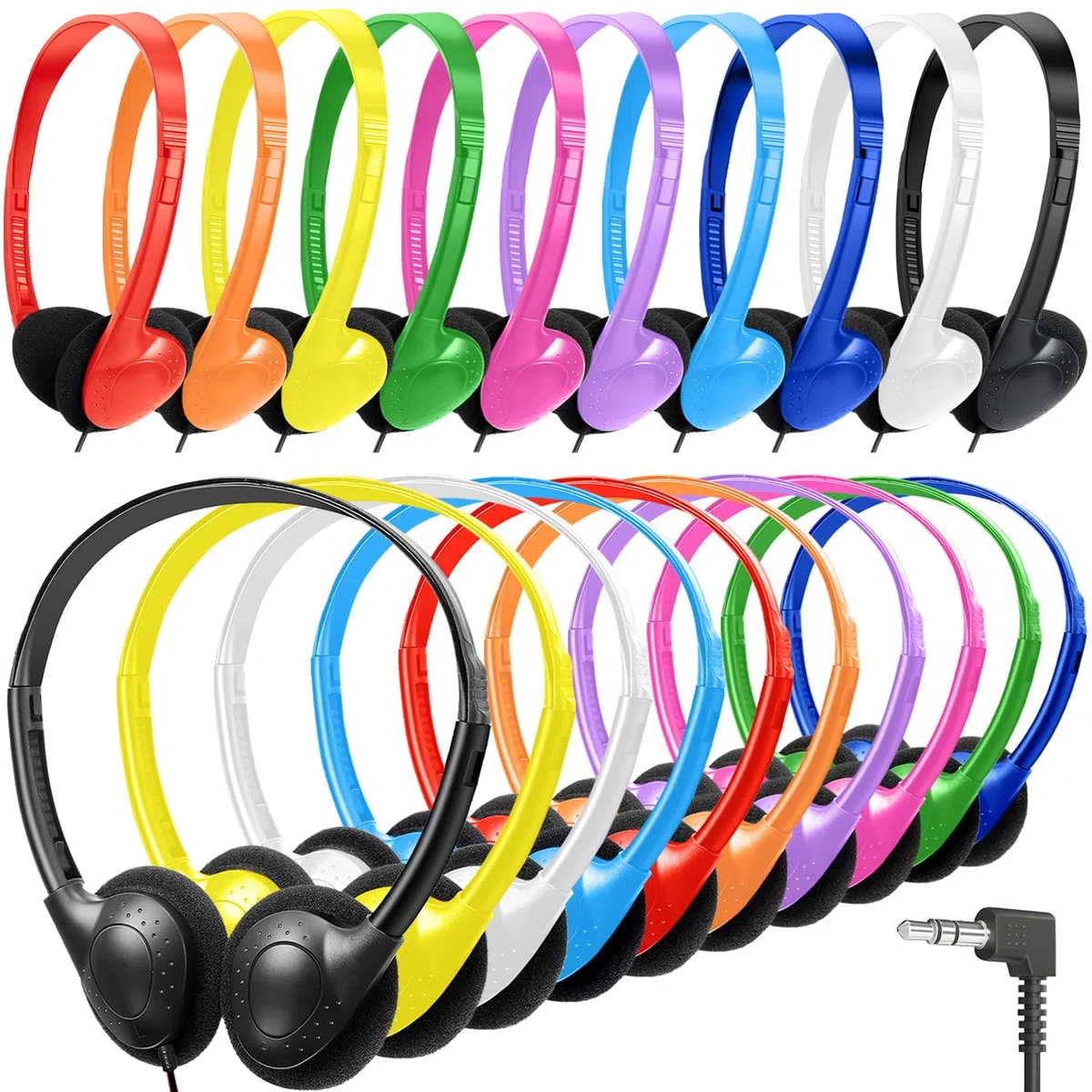 Cuffie per aule scolastiche, confezione da 25 pezzi, per bambini, studenti scolastici, all'ingrosso, resistenti, per bambini, ragazzi, ragazze, adolescenti, adulti (HTC002, multicolore)