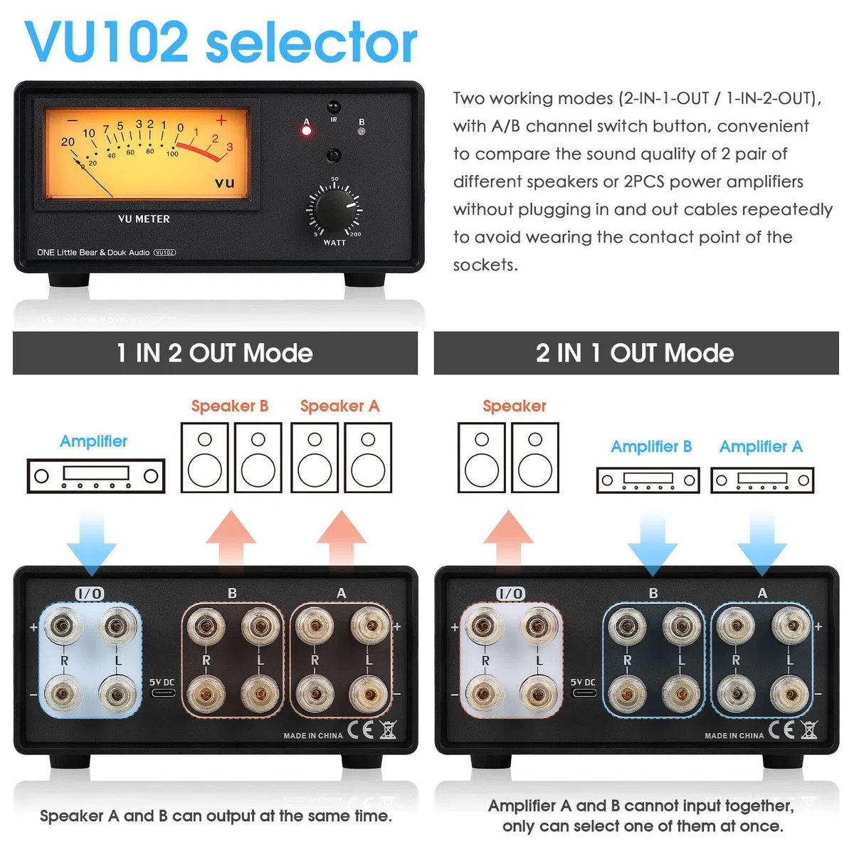 Selettore audio a 2 vie amplificatore/altoparlante commutatore scatola splitter