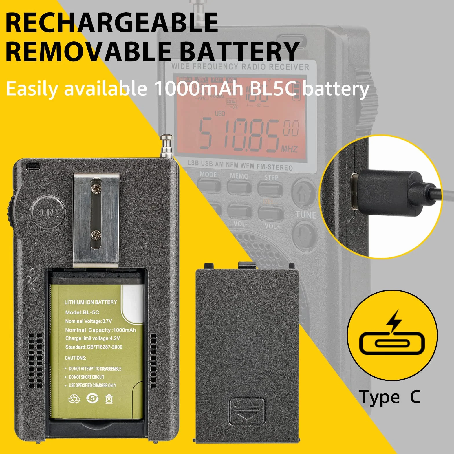 Retekess TR110 Mini Radio Portatile, AM FM Radio | per Esterni, Avventura, Viaggio, FM/MW/SW/SSB/Air, FM Stereo, Temporizzatore di Sonno, Antenna Esterna, Batteria Ricaricabile