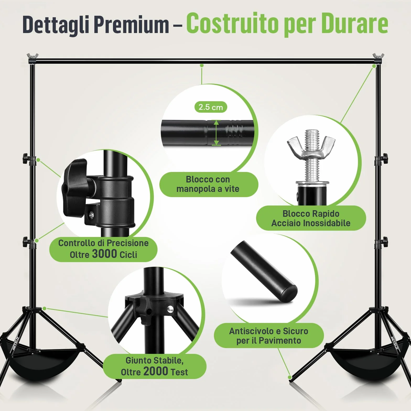 Supporto Fondale Fotografico 3x2m – Struttura Regolabile per Sfondo Fotografico, Telo Proiettore, Set Fotografico e Decorazioni Evento