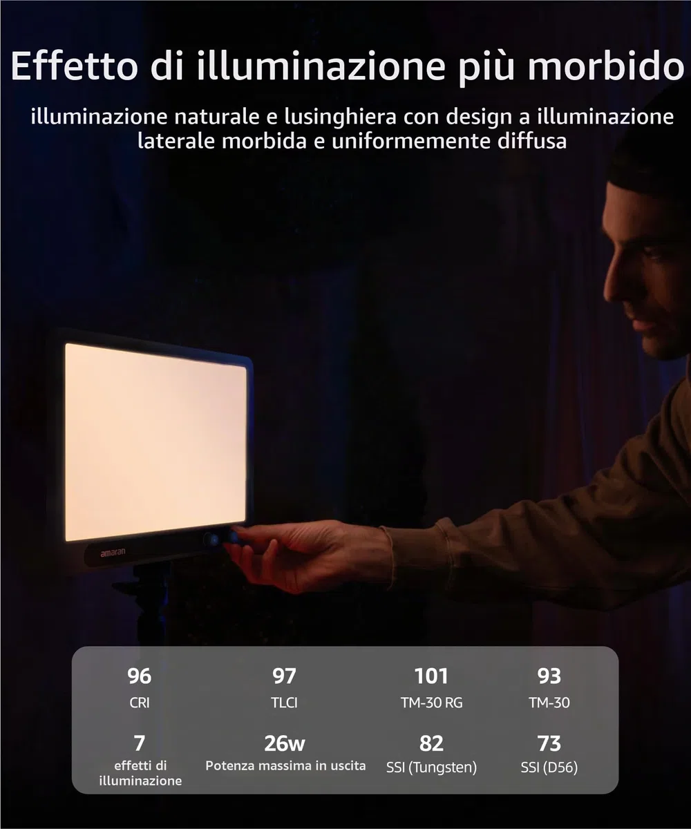 amaran Verge Key Light Bi-Color da scrivania, pannello LED soft edge 2700K–6500K, CRI 96, controllo frontale & alimentazione USB-C, per streaming, videochiamate e creazione di contenuti – Bianco