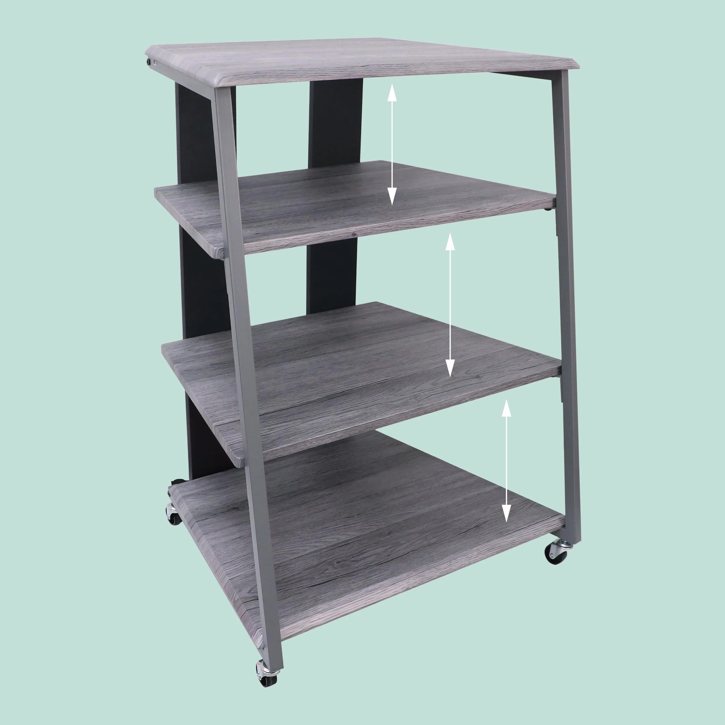 Relaxdays HiFi-Rack, 4 Ripiani per Giradischi e Stereo, Ferro/MDF, 78x61x52 cm, scaffale multimediale Grigio