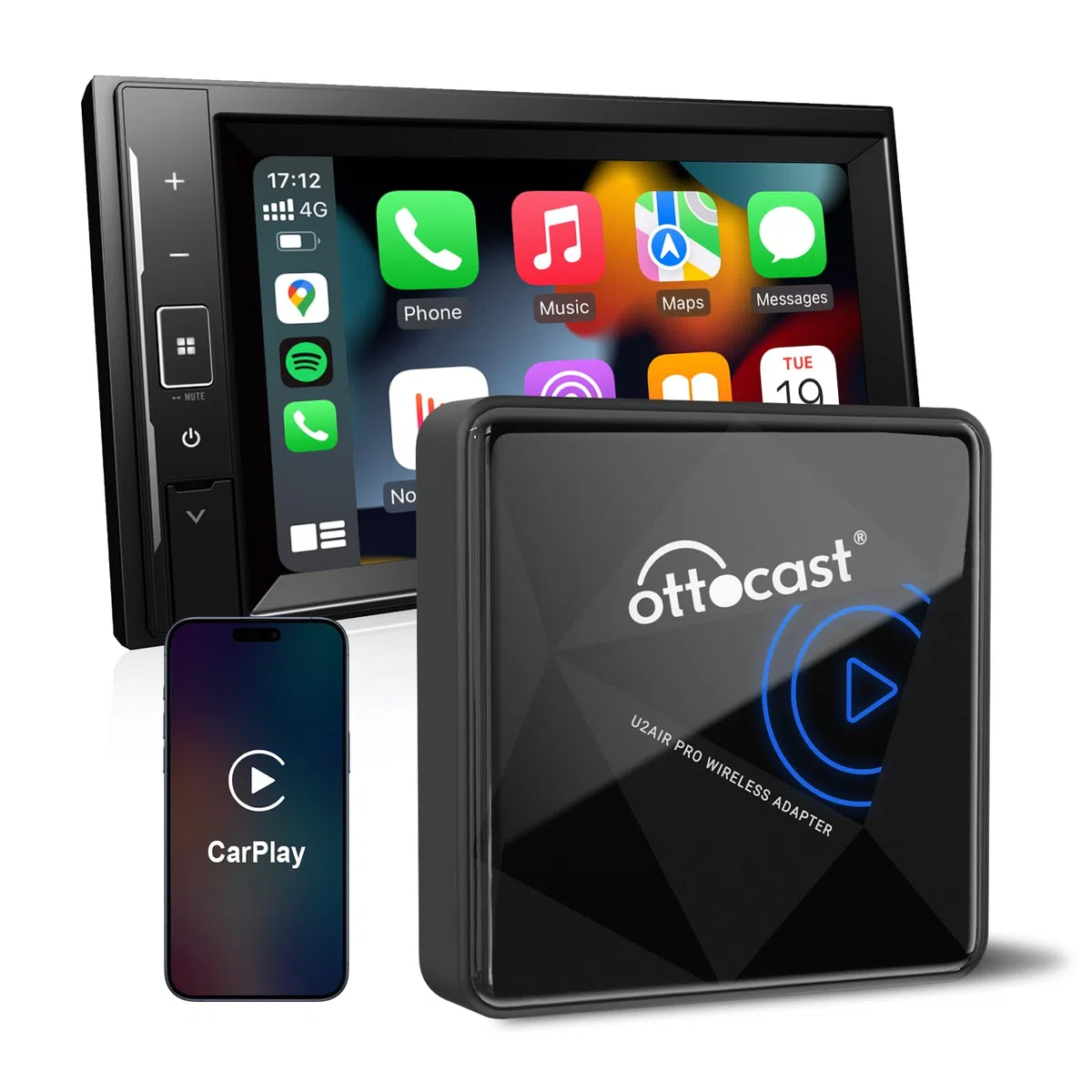 OTTOCAST U2Air Pro Adaptateur CarPlay Sans Fil, Connexion Bluetooth & Wi-Fi Sans Couture, Compatible avec iOS 11+, Fonctionne avec les Véhicules CarPlay Câblés à Partir de 2016