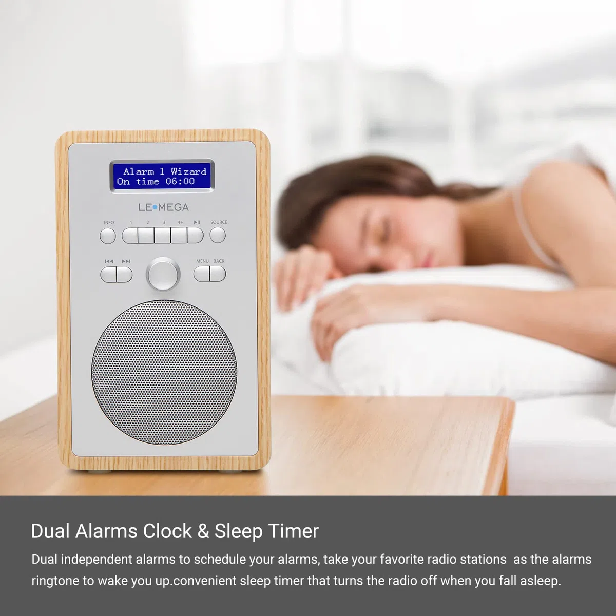 radio CR2+ (DAB Plus) – retro digitale FM, radio da cucina, ufficio, effetto legno, 20 stazioni, radiosveglia/snooze/sleep timer - rovere bianco