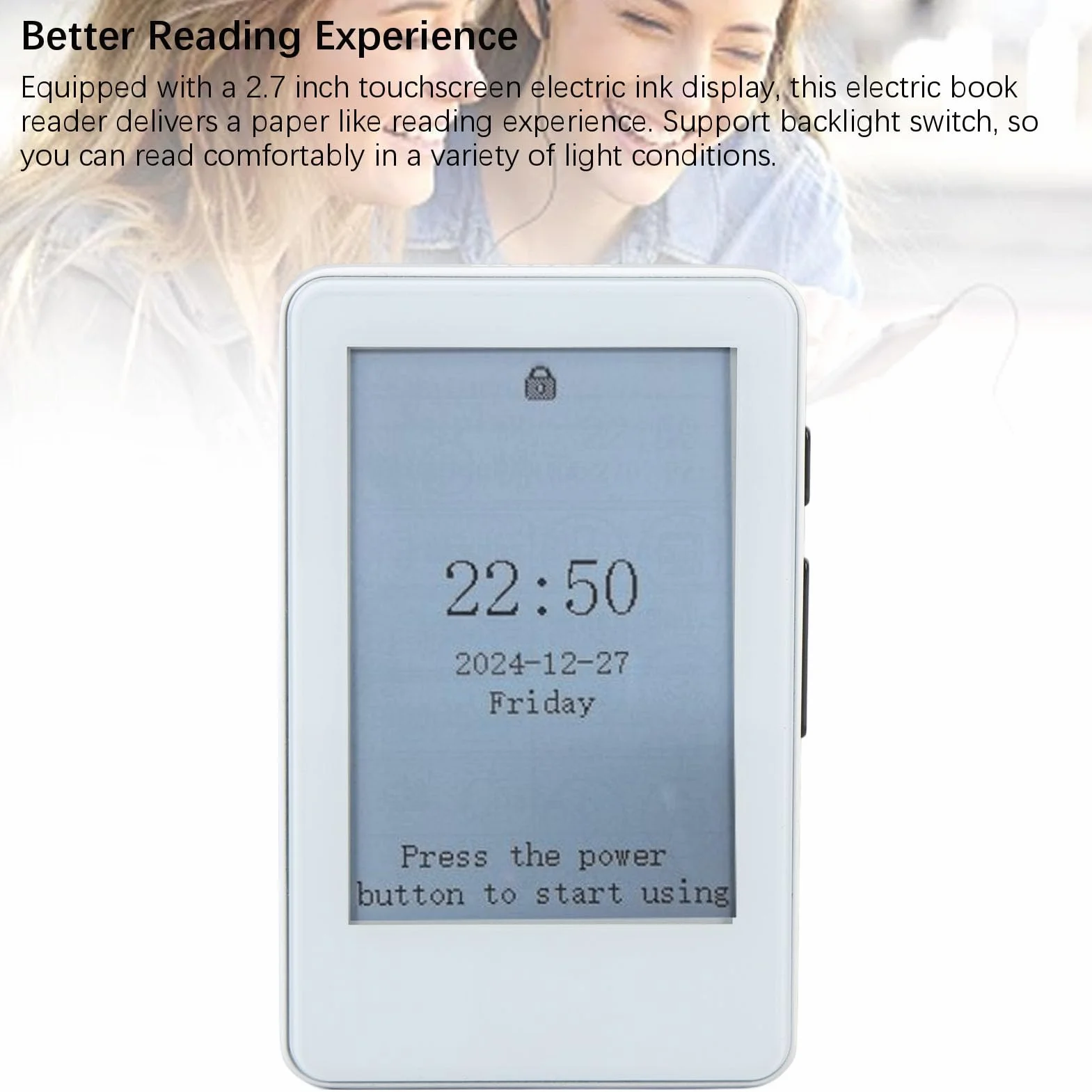Fockety E Reader, libro tascabile portatile con schermo a inchiostro da 2,7 pollici retroilluminato, supporta lettore MP3, calendario, sveglia, calcolatrice, lettore di e book da 128 GB
