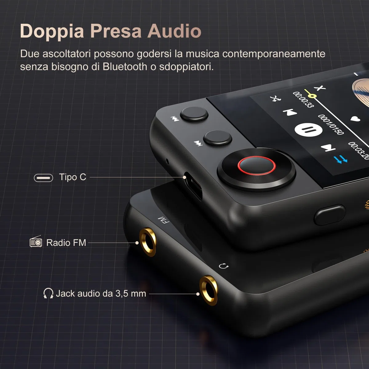 MECHEN Lettore MP3 128 GB con Bluetooth 5.3, Audio Duale, Touchscreen da 2,4 pollici, Funzione di Ricerca, Rotella di Scorrimento, Video, Radio FM, Registratore