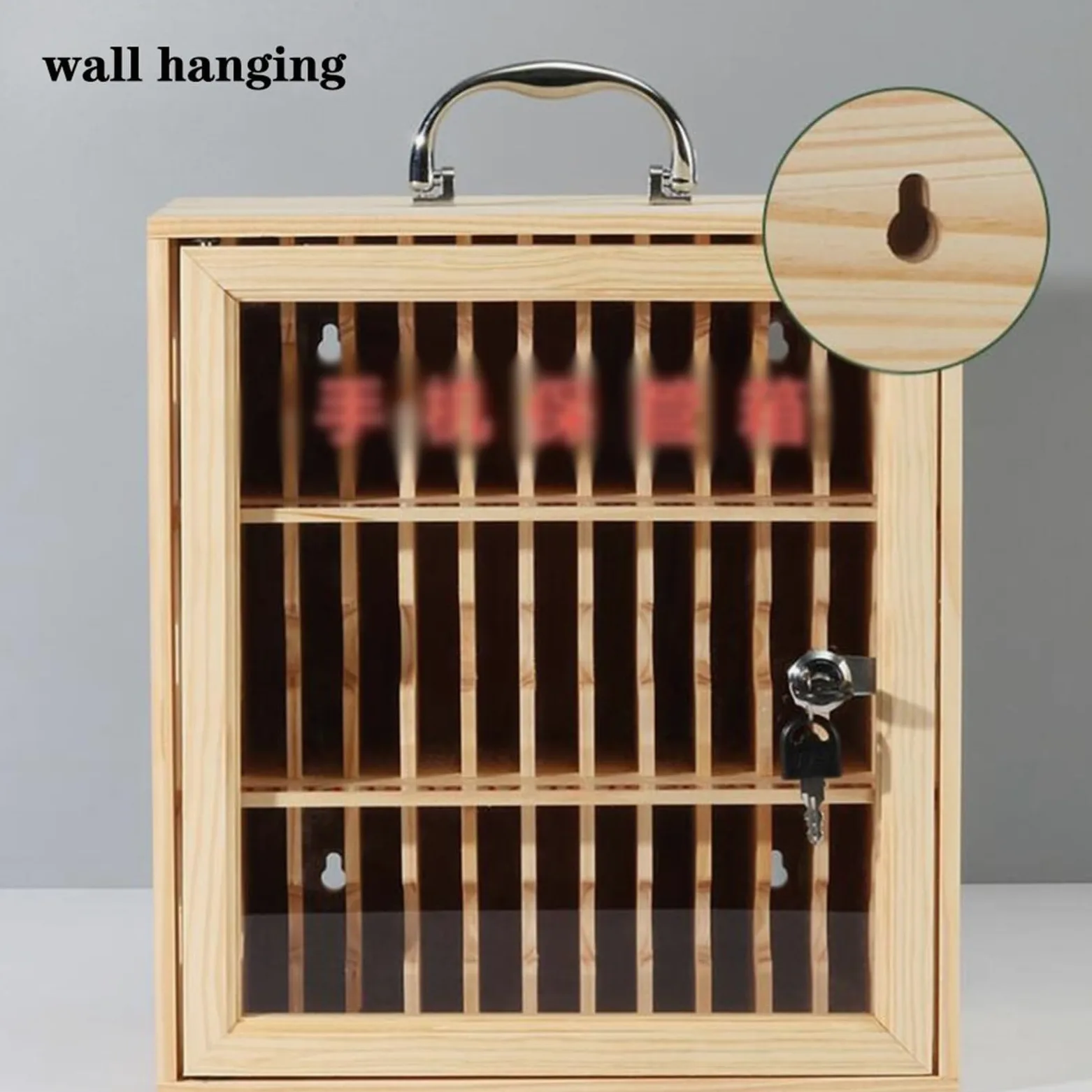 Supporto da parete in legno per telefoni cellulari, ufficio e sala conferenze, sicuro 24 pezzi, soluzione di archiviazione in legno elegante per telefoni e accessori