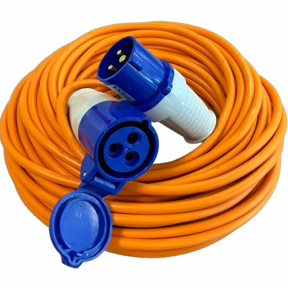 Cavo di prolunga da 25 m, resistente, 240 V, 16 A, per campeggio, roulotte, colore arancione ad alta visibilità, perfetto per camper e camper (25 m)