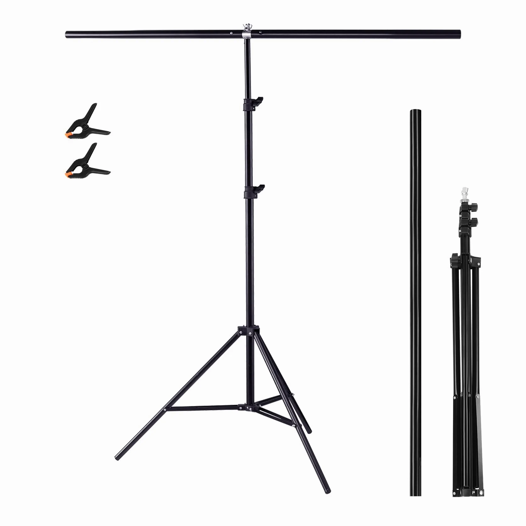 Selens Supporto per sfondo a T, 80 x 200 cm, per fotografia, mussola, in vinile, per studio fotografico, a T, supporto portatile, con traversa e 2 morsetti stretti