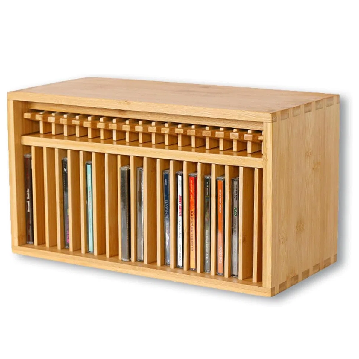 Supporto per CD, in legno, stile rustico, include 19 custodie standard per CD, ideale per sala teatro