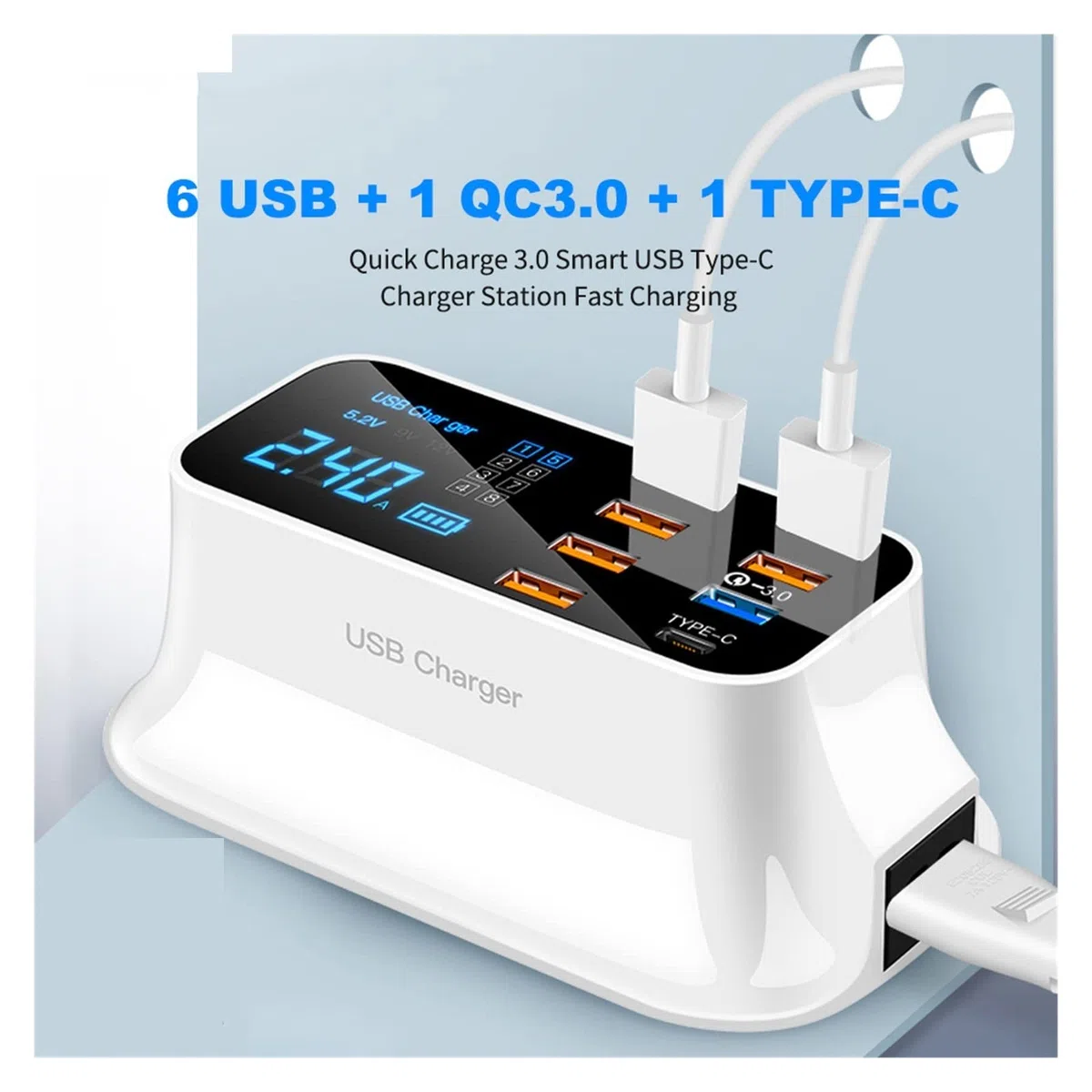 Caricatore USB multiplo, Caricabatterie USB universale universale con supporto for telefono Adattatore da parete con presa di ricarica rapida Hub compatibile con cellulare, tablet e altro per più disp