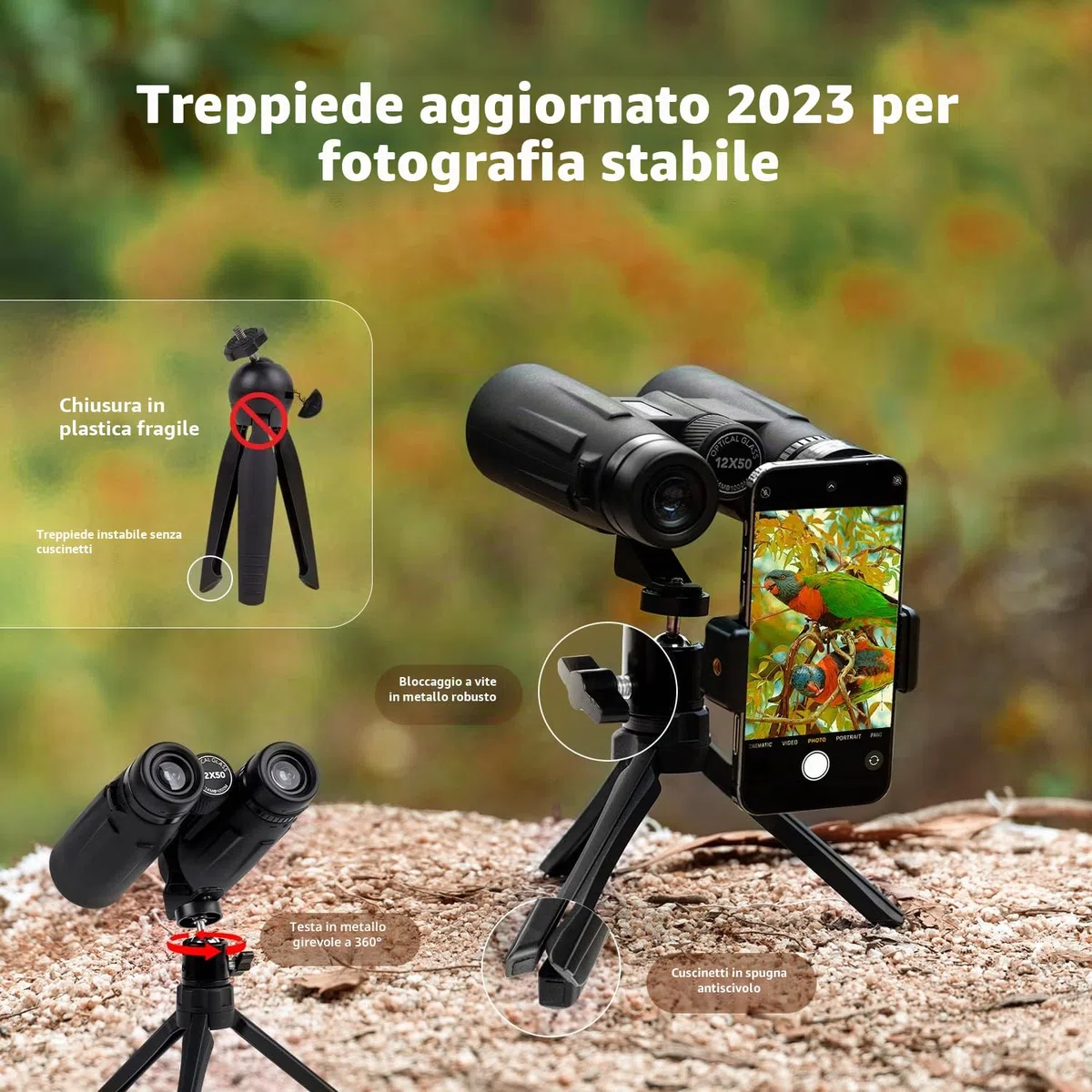 Usogood Professional 12 x 50 Binocolo per Adulti- Prismi BaK4 e Lente FMC, Potente Binocolo per Birdwatching, Caccia, Escursionismo con Adattatore per Treppiede