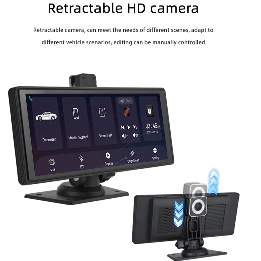 Portatile Autoradio con Carplay wireless Android Auto, auto Monitor touch screen IPS da 9,3" con telecamera retromarcia AHD/DVR/Trasmettitore FM/Bluetooth/AUX/Mirror Link Dash o parabrezza montato