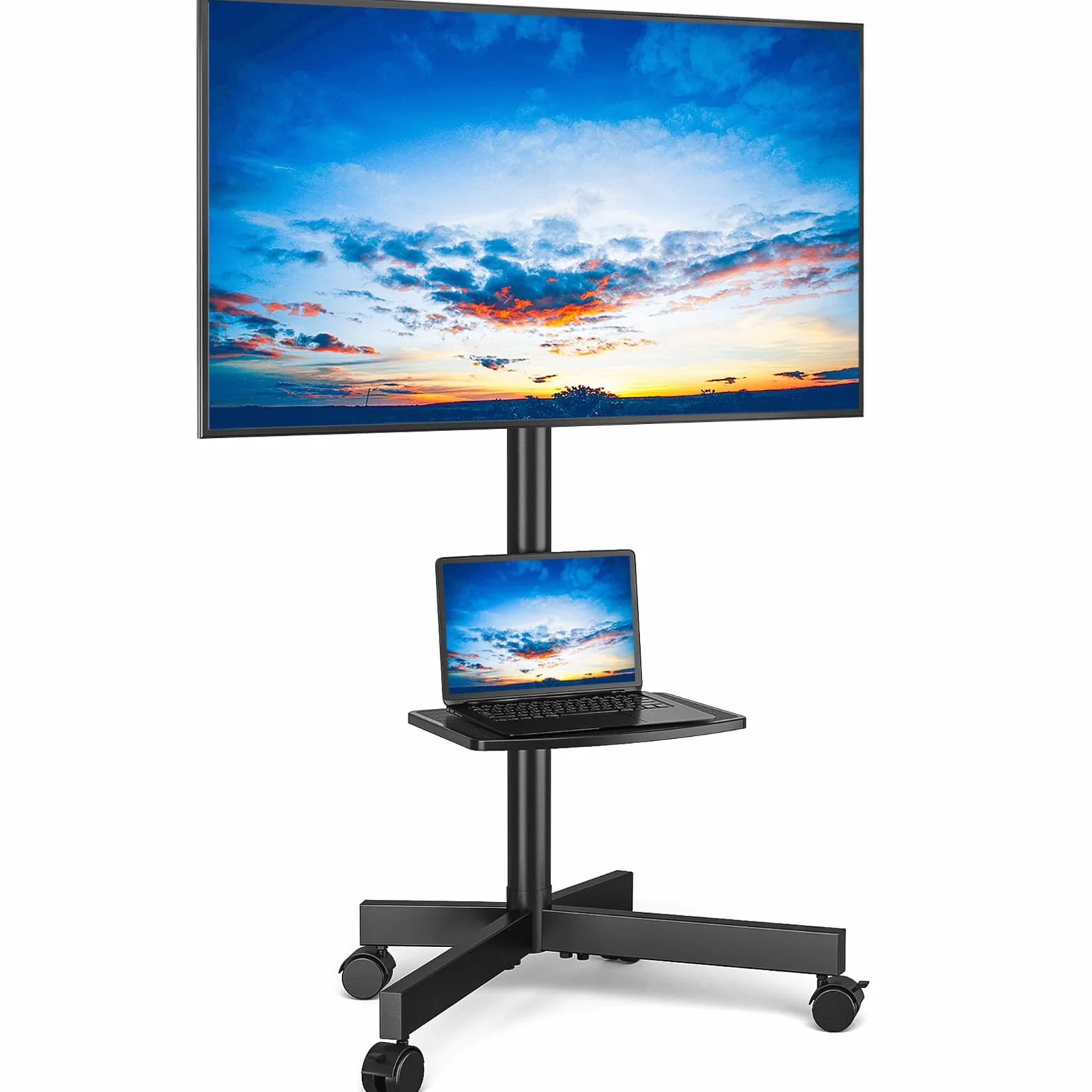 RFIVER Supporto TV da Pavimento Porta TV con Ruote Carrello per Schermi Plasma/LCD/LED 27-60 Pollici, Mobile TV con Ruote Max.40 kg, Max VESA 400 x 400 mm con Altezza Regolabile Nero