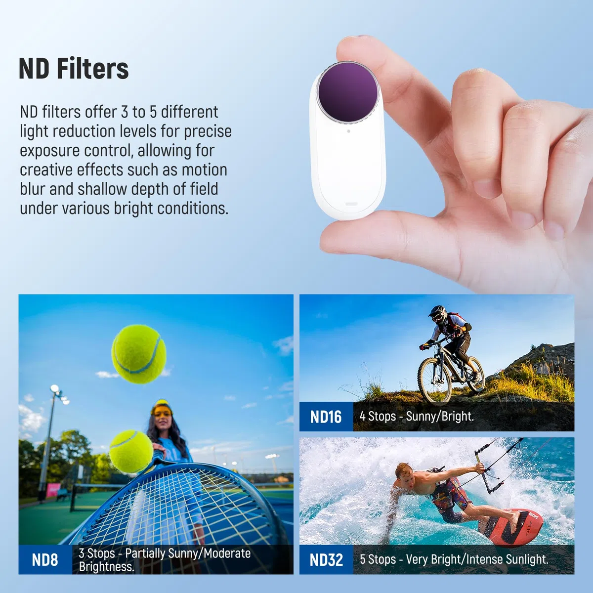 NEEWER Set di filtri ND compatibili con Insta360 GO 3S, CPL+ND8+ND16+ND32, accessori per action camera, filtri polarizzati e a densità neutra, vetro ottico HD multistrato