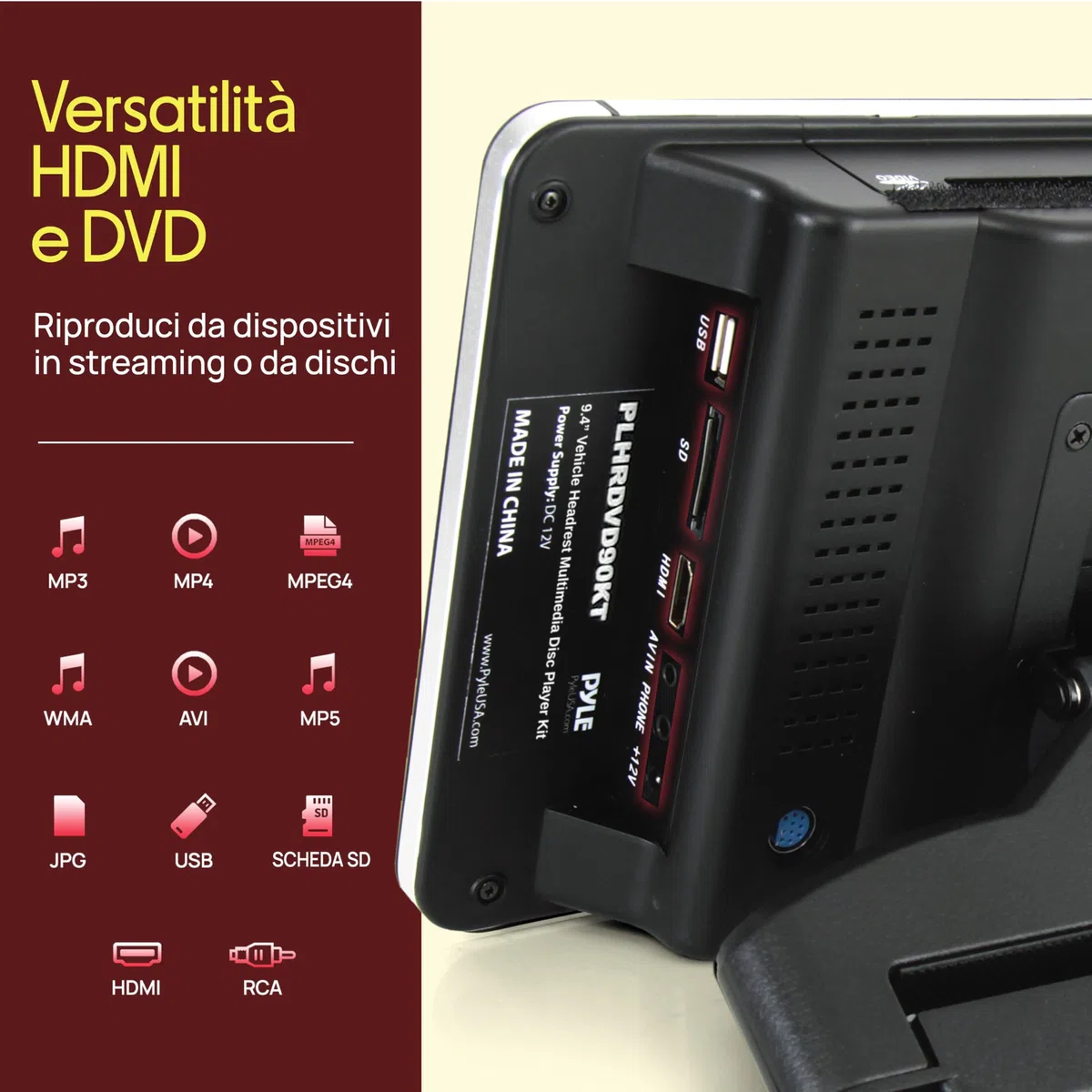 Pyle Schermo per Auto per Poggiatesta Auto 23,9 cm con Cuffie Wireless, Lettore Multimediale CD/DVD, HDMI, Schermo LCD Widescreen, Sistema Intrattenimento Audio/Video e Staffa di Montaggio