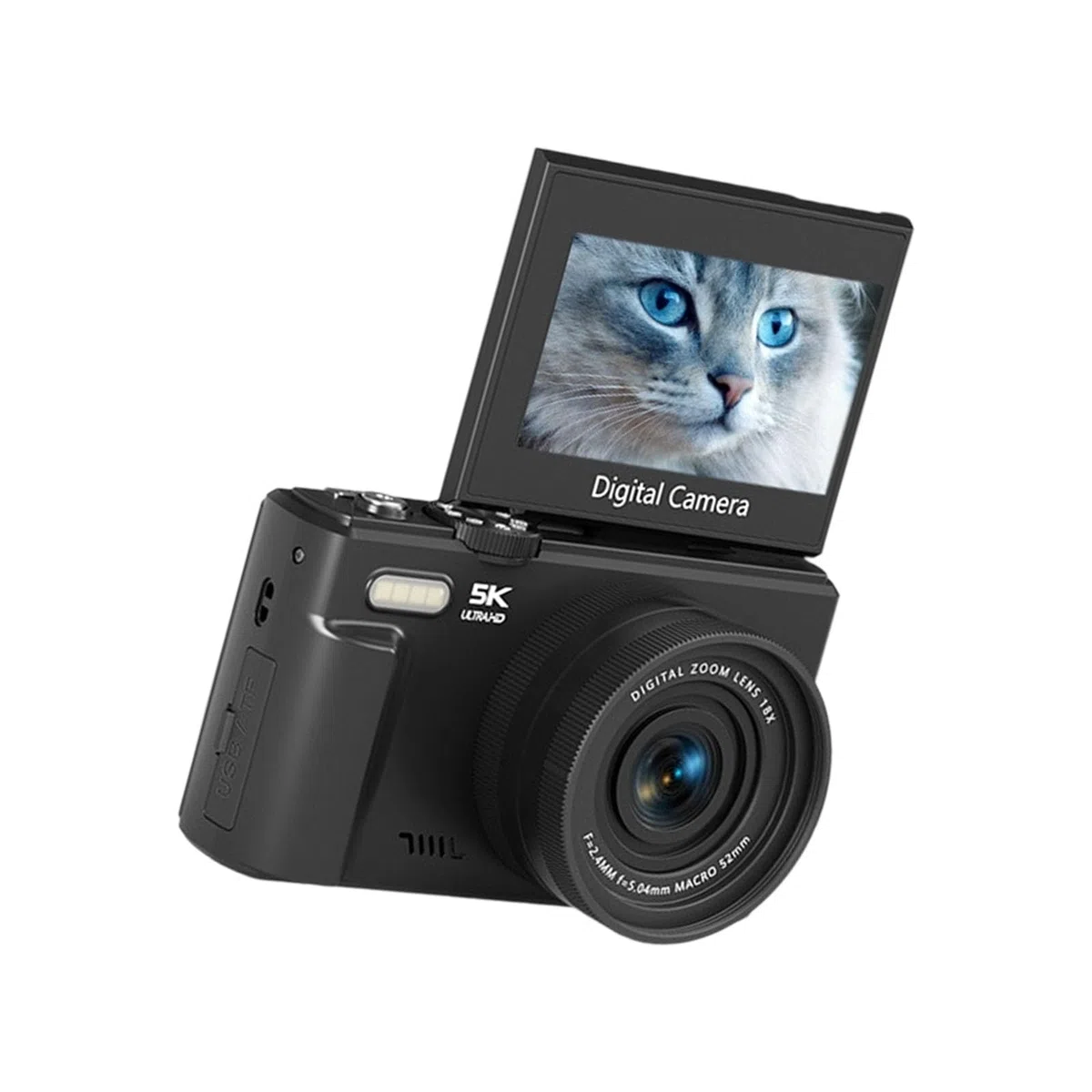 Fotocamera Vlog 5K 75MP Con Schermo da 3 pollici 180 ° Zoom 18X WiFi e messa a fuoco automatica Luce integrata per principianti Zoom WiFi Vlog Camera