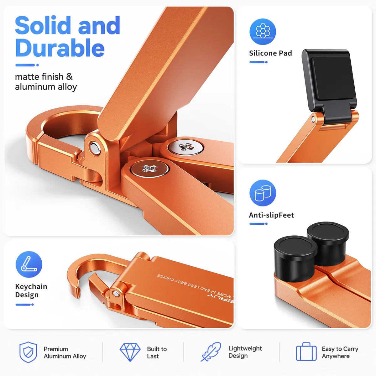 Supporto pieghevole per telefono da scrivania, portatile e regolabile, in alluminio, tascabile, mini supporto per cellulare, da scrivania, per casa, ufficio e viaggi (arancione)