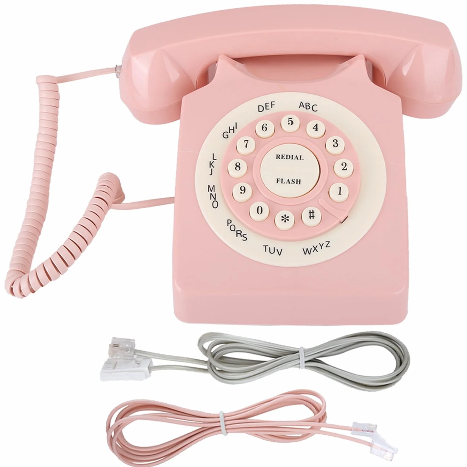 Telefono fisso a disco retrò, telefono da scrivania classico vintage con filo, telefoni vintage anni '80 con filo per casa, ufficio, rosa