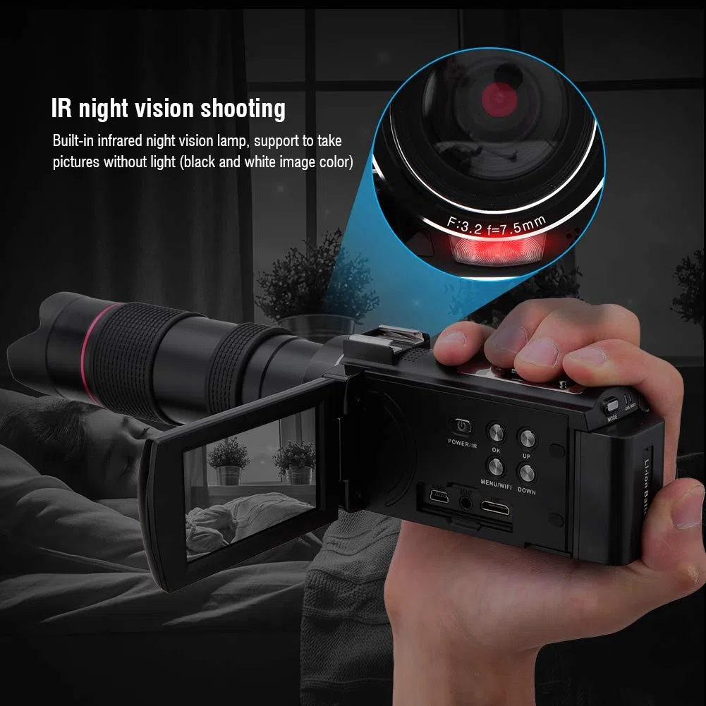 JUMZ Videocamera Vlogging, videocamera Mini DV con riconoscimento facciale per per Regali di Compleanno per Le Vacanze per Adolescenti, Bambini, Principianti(Occhiali Standard + teleobiettivo)