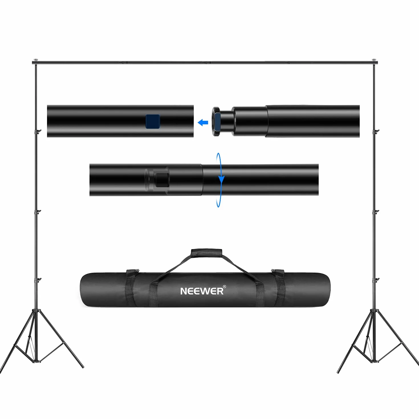 Neewer 2,6x3m Supporto di Fondale con Borsa Kit per Sfondo in Mussola Carta Tela ecc.