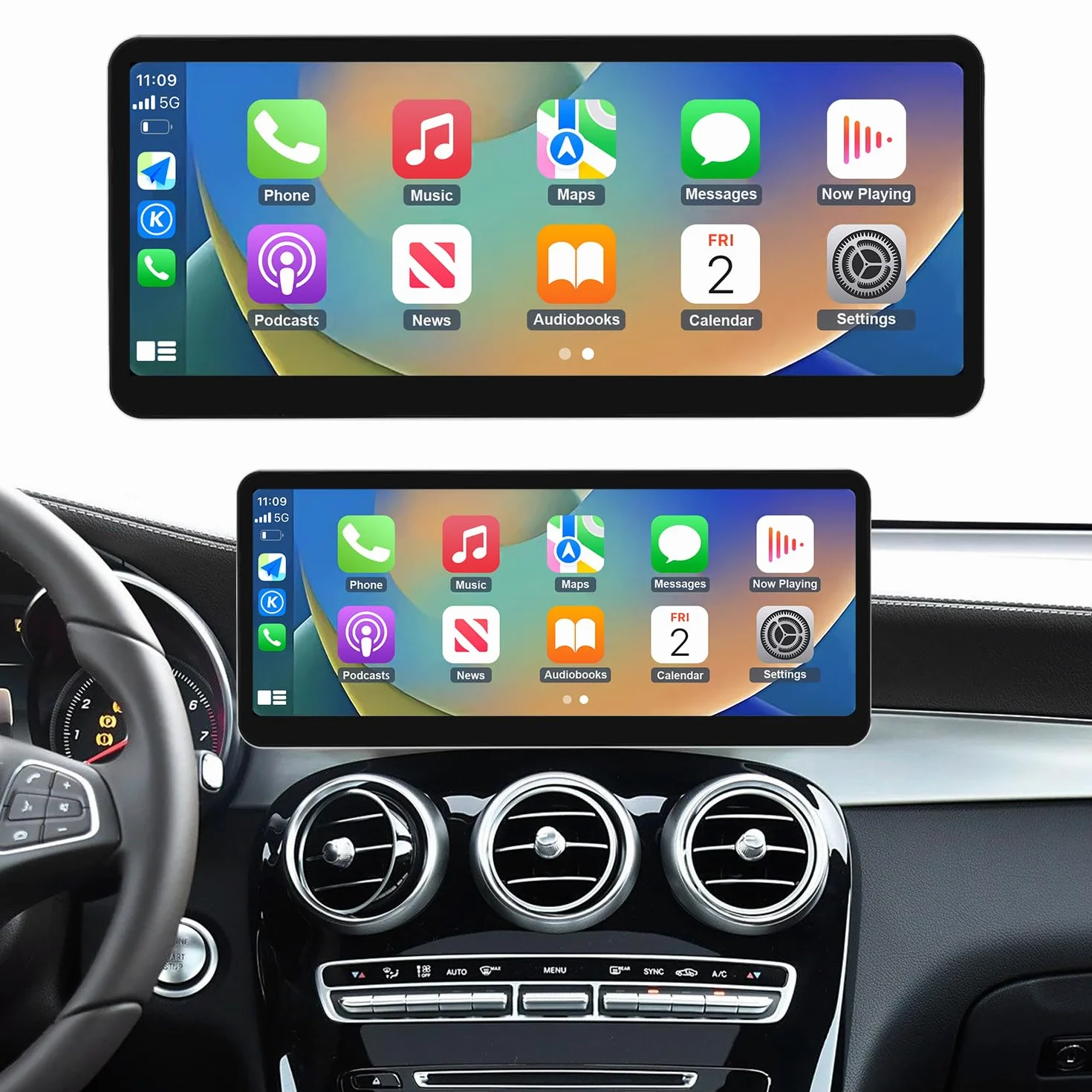 Road Top Autoradio CarPlay 12,3" per Mercedes Benz C GLC V W205 con NTG5 | 2015-2018, Schermo Touchscreen ultrasottile Linux HD IPS, CarPlay senza fili, Android Auto, MirrorLink, Autoradio Bluetooth