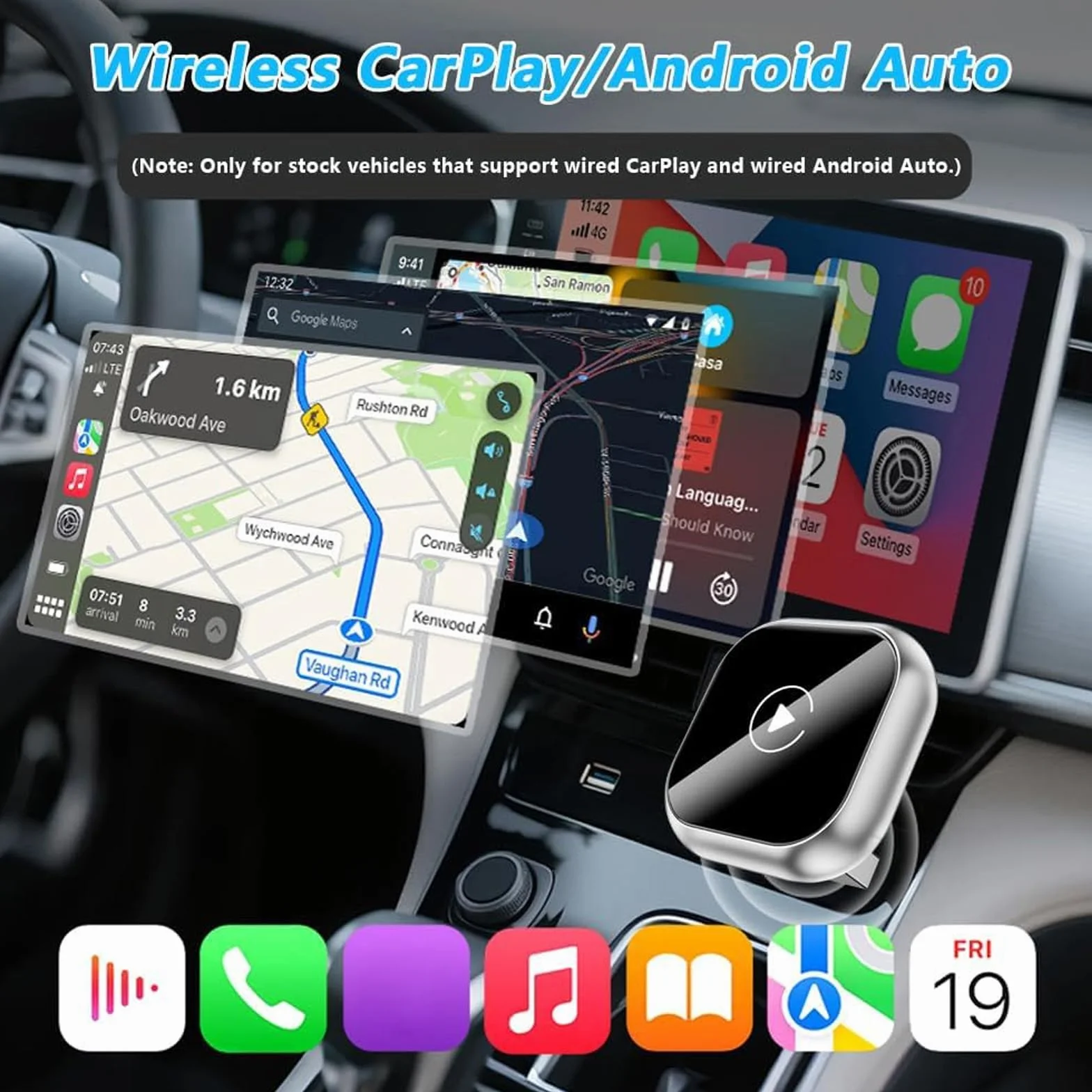 Wireless Carplay per Leapmotor T03 2024 2025 2026, Adattatore Auto Adapter Connessione Stabile Senza Ritard Plug Play Auto Accessori,A/Black