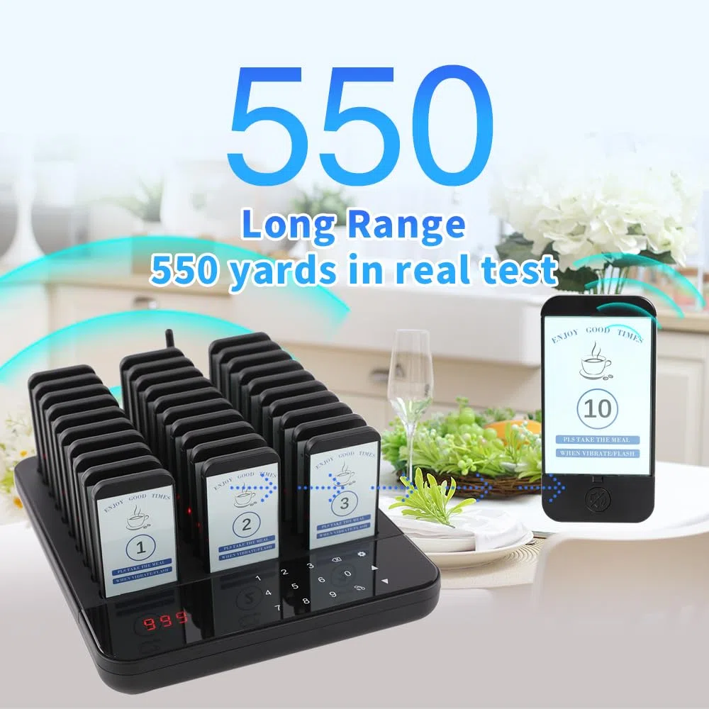 AGJ - Sistema di chiamata wireless ristorante impermeabile 30 beepers per i clienti e ricerca di camion pasto chiesa asilo nido clinica caffè con campanello vibrante