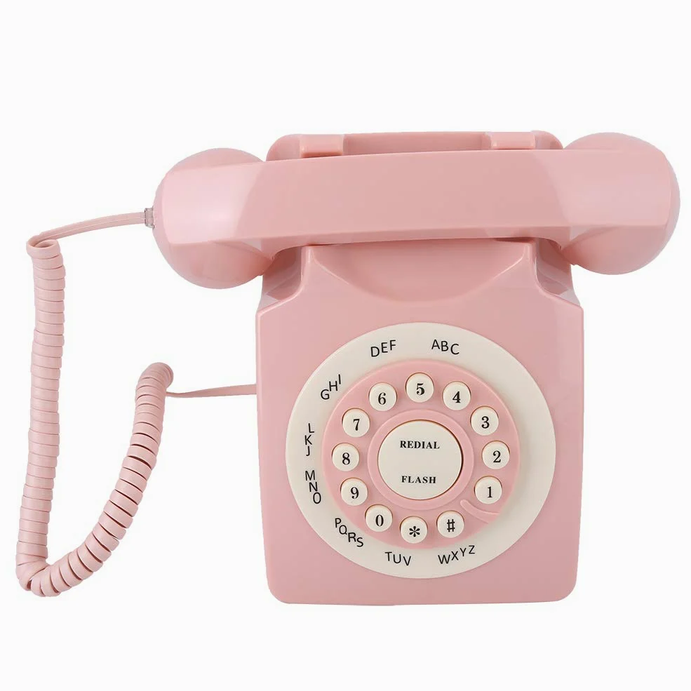 Telefono vintage rosa, telefono fisso retrò ad alta definizione di qualità per chiamate con filo Stile vintage per ufficio a casa Rosa classico europeo antico con filo con grandi