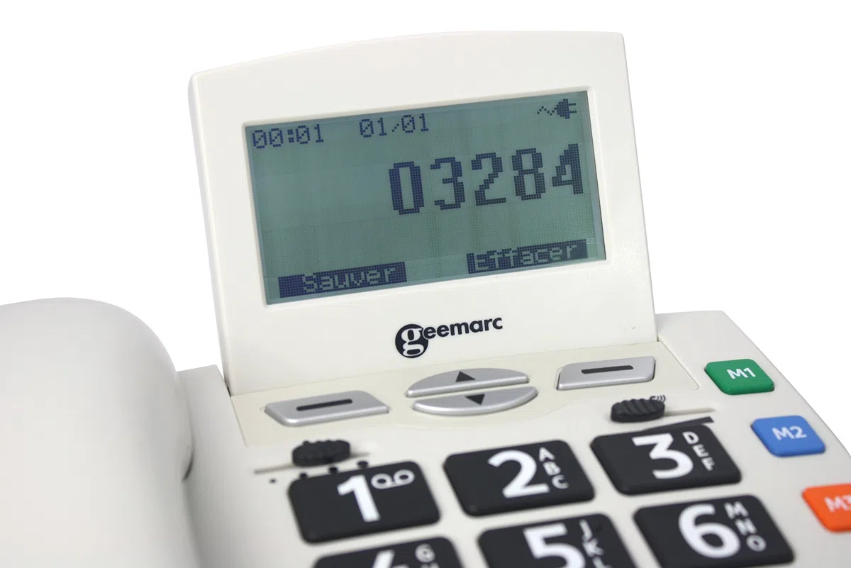 Geemarc Serenities - Telefono a Filo Amplificato e Braccialetto SOS Resistente all'Acqua con Pulsanti Grandi e Suoneria Potente per Anziani - Perdita dell'Udito da Bassa a Media - Versione IT
